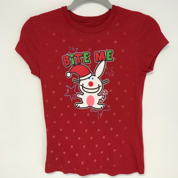 Jim Benton Tops - Happy Bunny | Bite me Xmas graphic tee T-shirt S